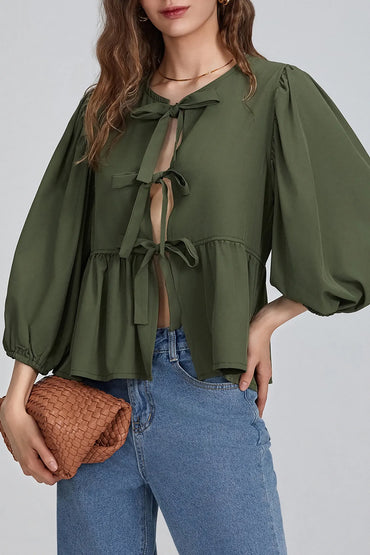 Essentials Loft™ | Puff Sleeve Peplum Bow Ties Blouse Top