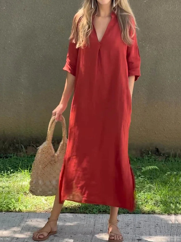Clara | Solid Color V-Neck Pocket Dress