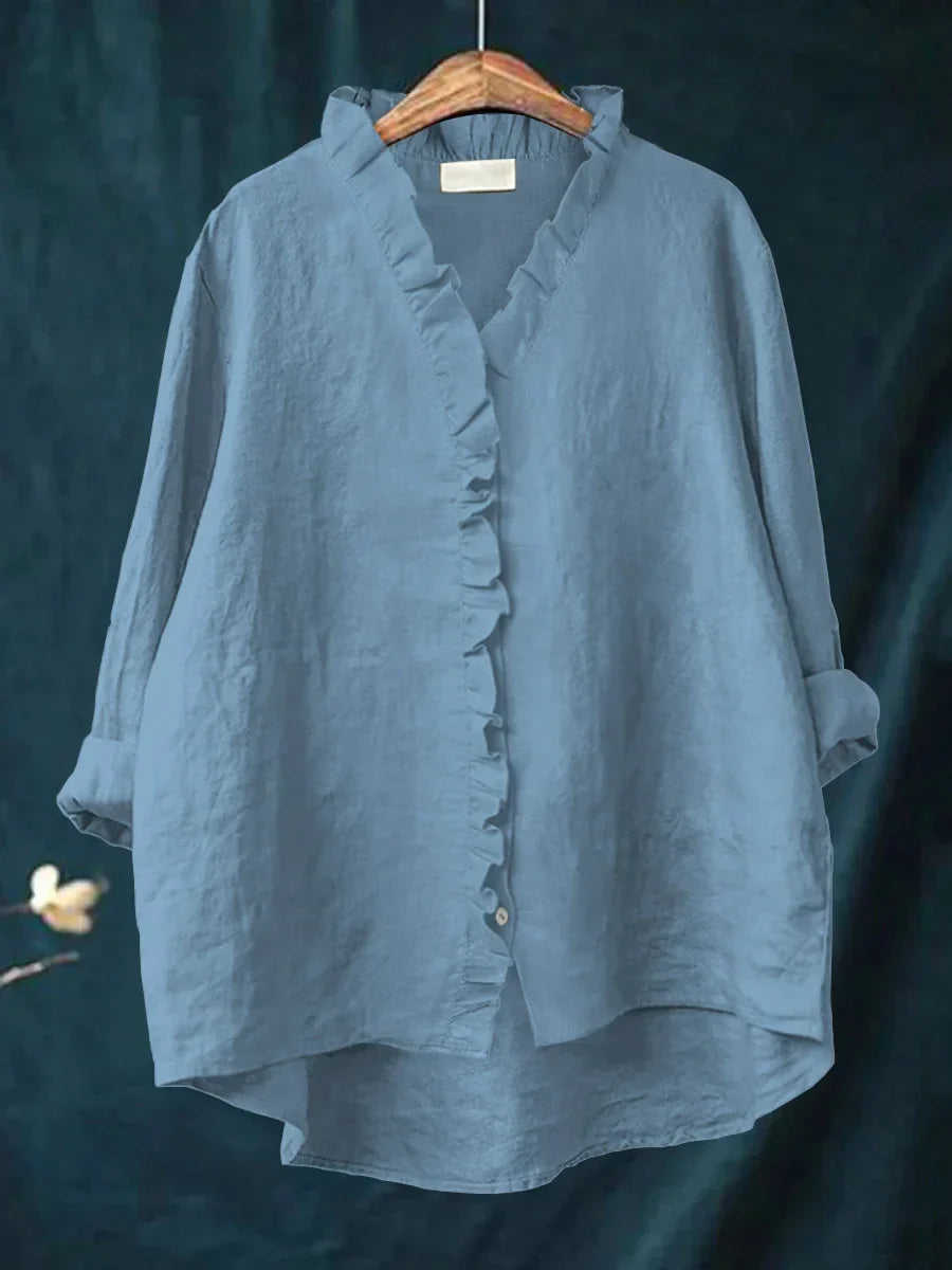 SANELA | CASUAL COTTON AND LINEN RUFFLE TOP