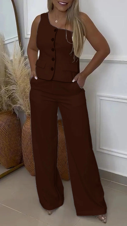 Maxine | Sleeveless Top + Wide Leg Trousers Set