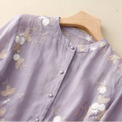 Arisa – Embroidered Sheer Button Blouse