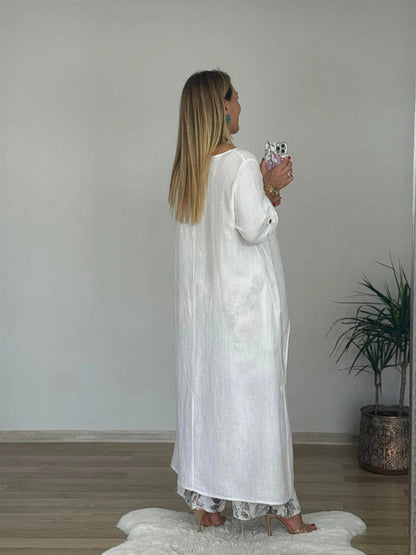 Casual Irregular Top and Wide Leg Trousers | Cotton and Linen Set