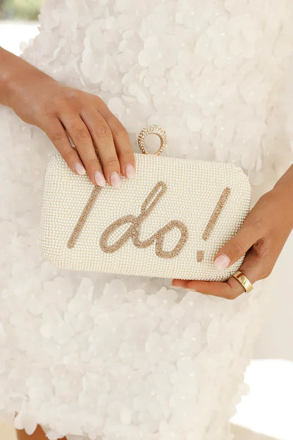 Essentials Loft™ | I DO Sequin Clutch - Gold/White