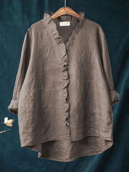 SANELA | CASUAL COTTON AND LINEN RUFFLE TOP