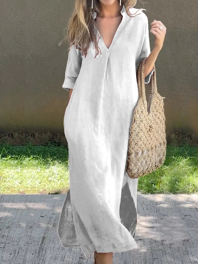 Clara | Solid Color V-Neck Pocket Dress