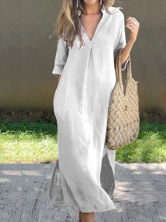 Clara | Solid Color V-Neck Pocket Dress
