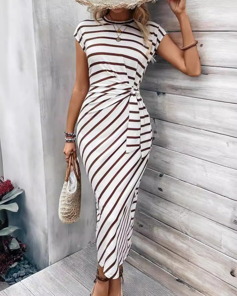 Freya | Striped Knotted Waist Midi Dress