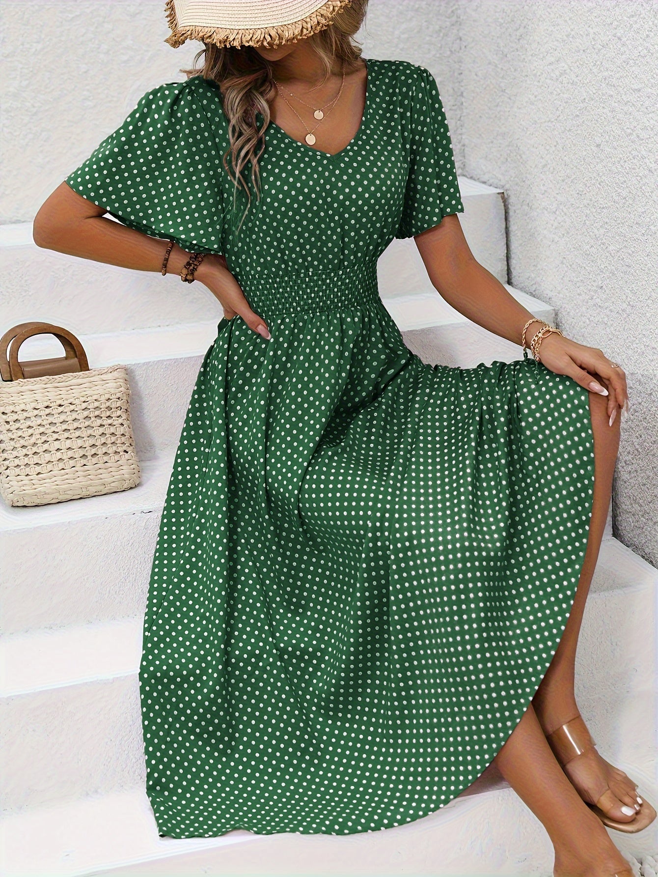Nathalie | Polka Dot Midi Dress