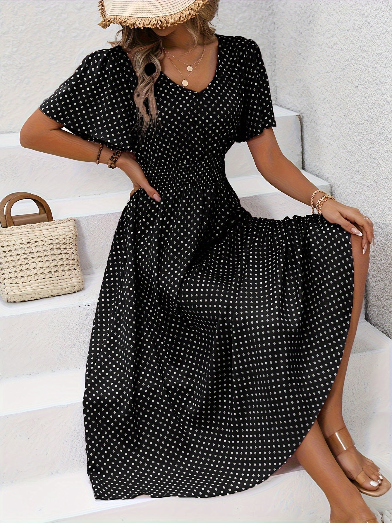 Nathalie | Polka Dot Midi Dress