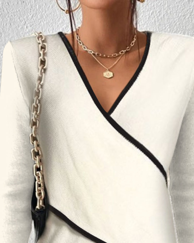 Yzabelle – Wrap Contrast Trim Jumper