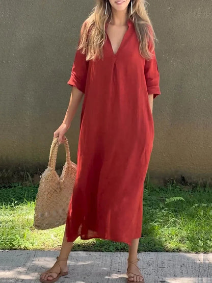 Clara | Solid Color V-Neck Pocket Dress