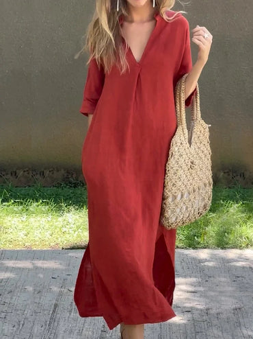 Clara | Solid Color V-Neck Pocket Dress