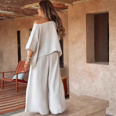 Off-Shoulder Top and Wide-Leg Trousers | Women's Two-Piece Set