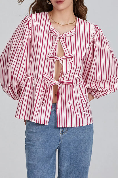 Essentials Loft™ | Puff Sleeve Peplum Bow Ties Blouse Top