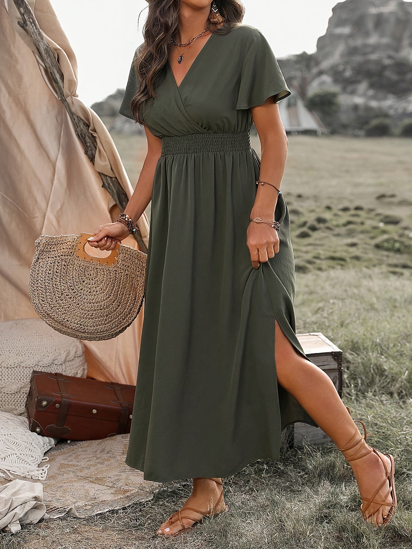 Sharon | Smocked Waist Midi Dress