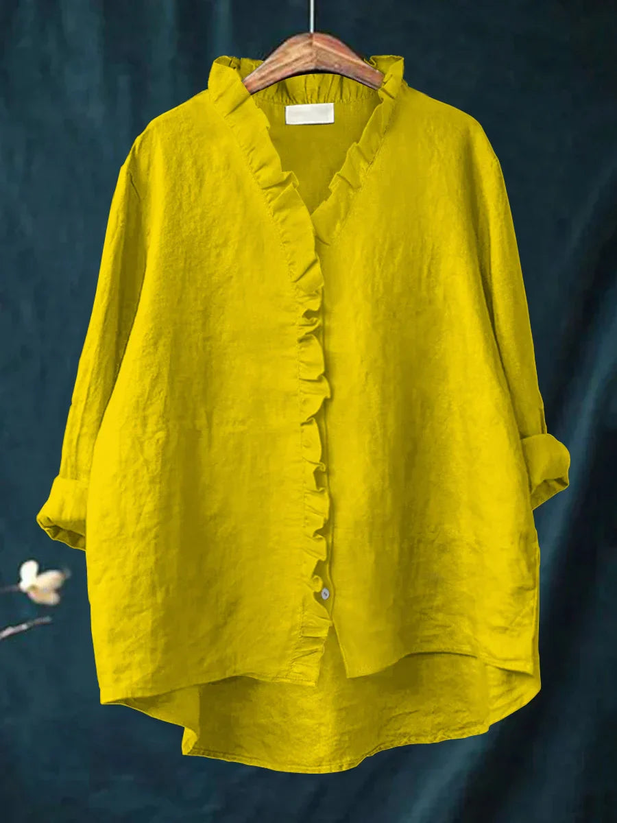 SANELA | CASUAL COTTON AND LINEN RUFFLE TOP