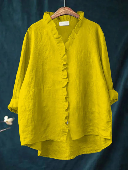 SANELA | CASUAL COTTON AND LINEN RUFFLE TOP