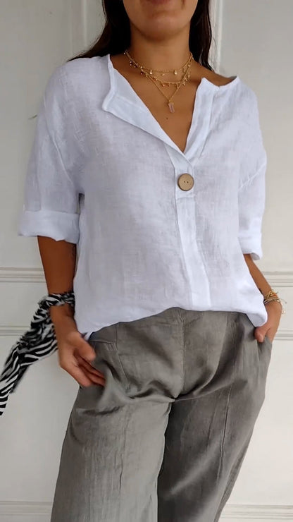 Comfortable V-neck Top | Cotton and linen