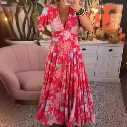 Mona – Floral Pleated Maxi Dress