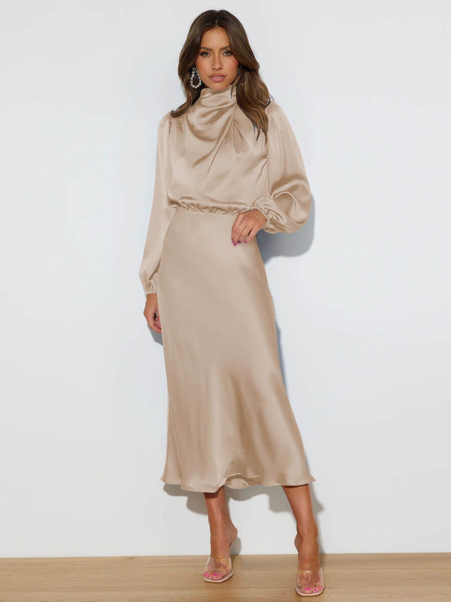 Abi – High Neck Satin Midi Dress