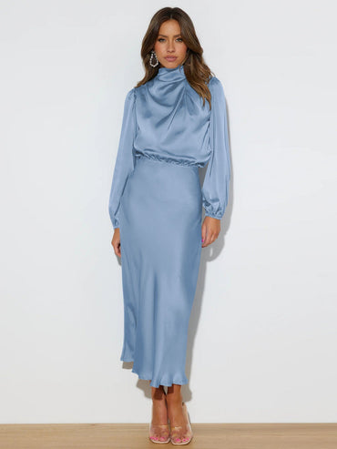 Abi – High Neck Satin Midi Dress