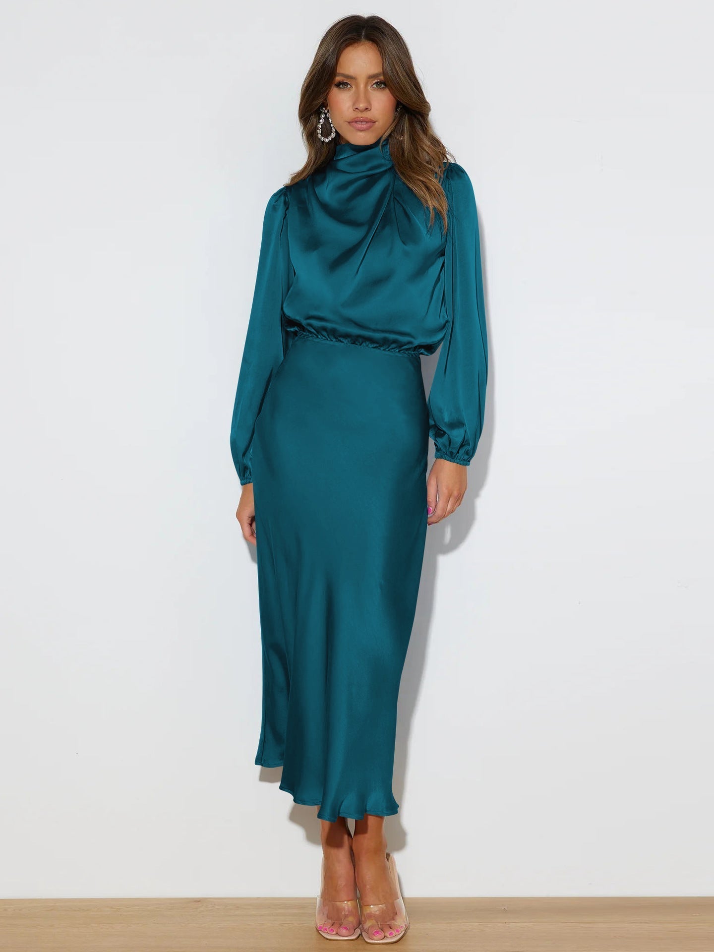 Abi – High Neck Satin Midi Dress
