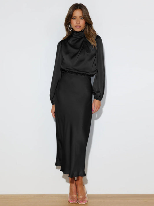 Abi – High Neck Satin Midi Dress
