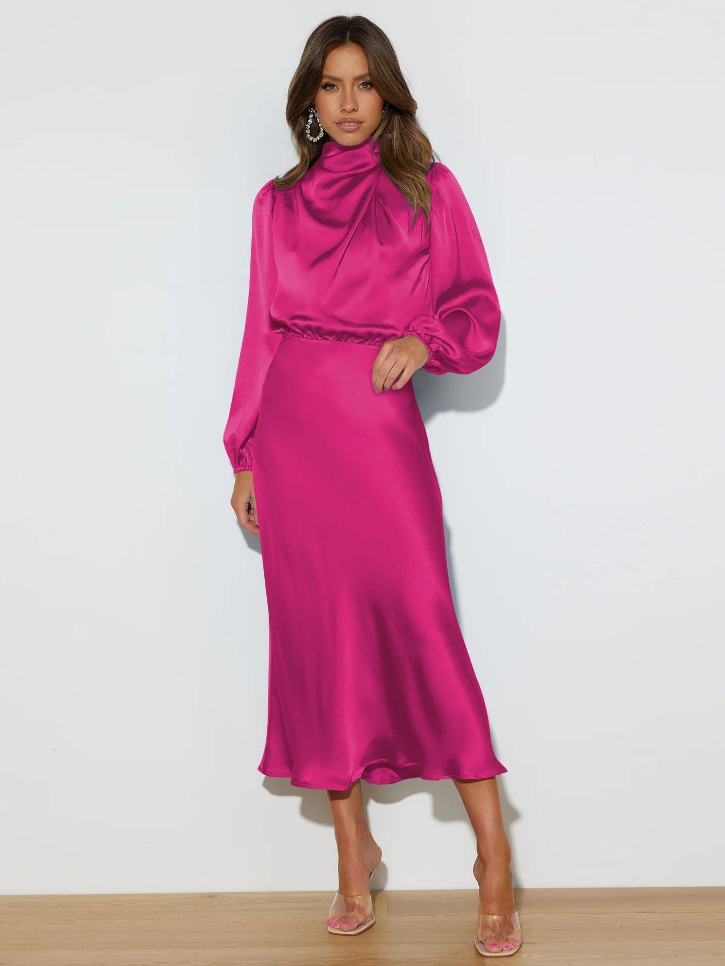 Abi – High Neck Satin Midi Dress