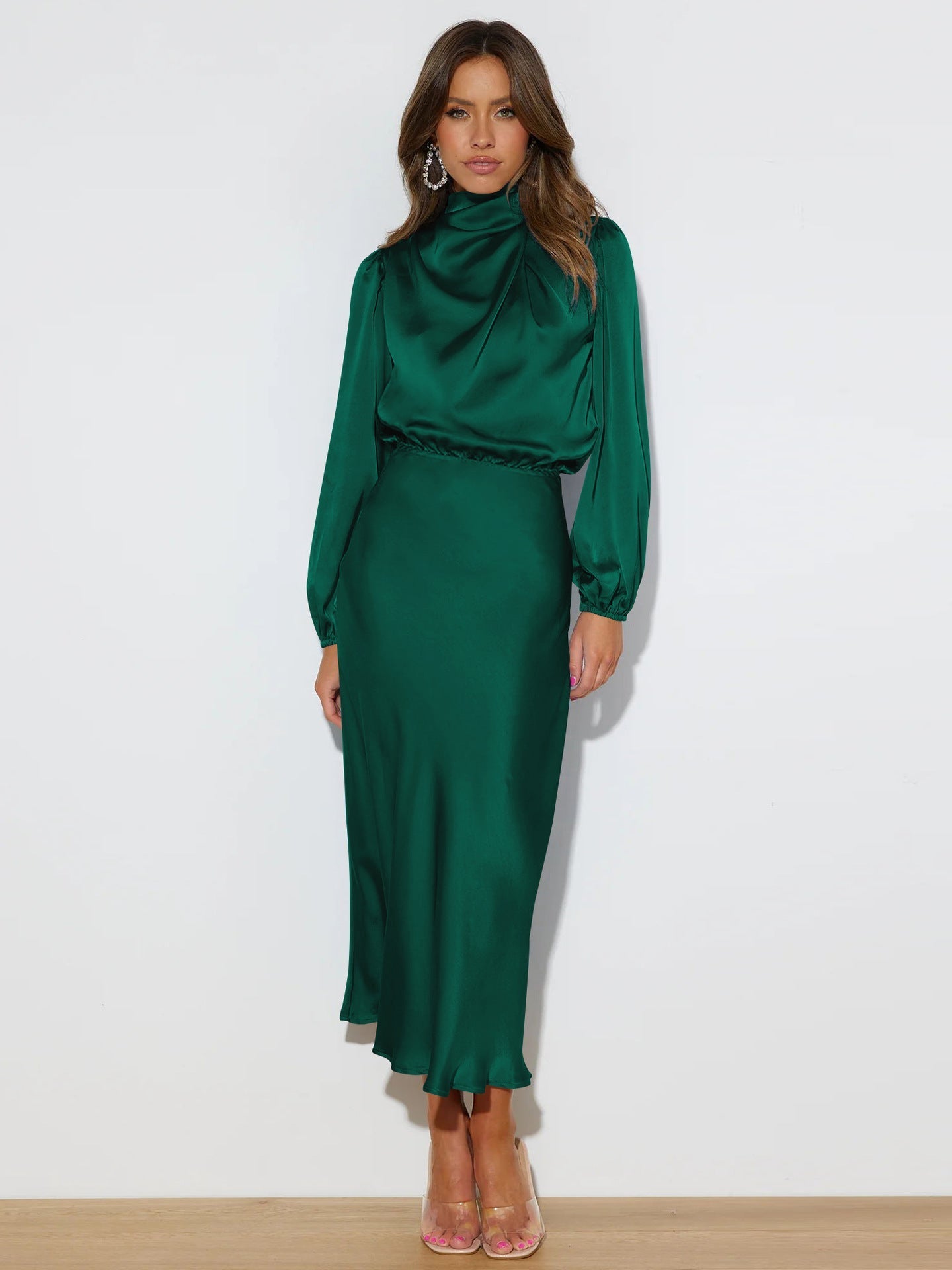 Abi – High Neck Satin Midi Dress