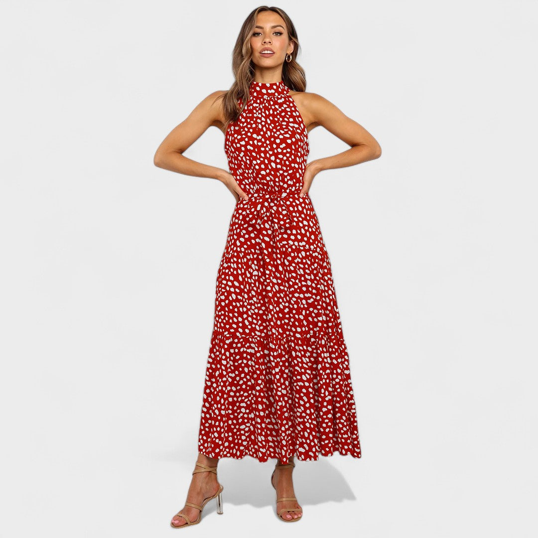 Amaya – Polka Dot Halter Midi Dress