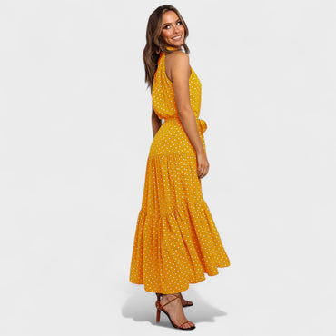 Amaya – Polka Dot Halter Midi Dress