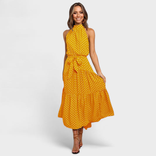 Amaya – Polka Dot Halter Midi Dress