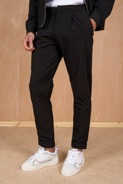 Premium Tapered Turn-Up Pants - Black