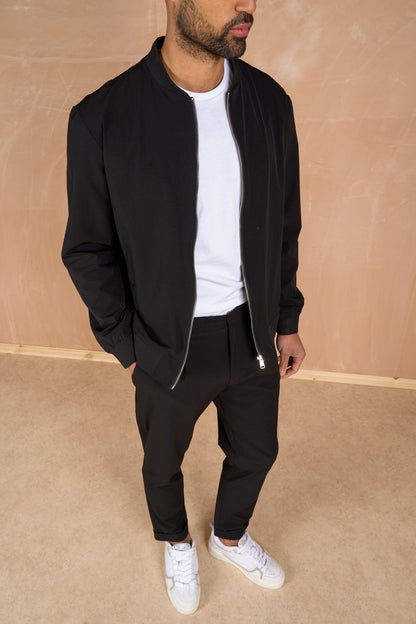 Premium Tapered Turn-Up Pants - Black