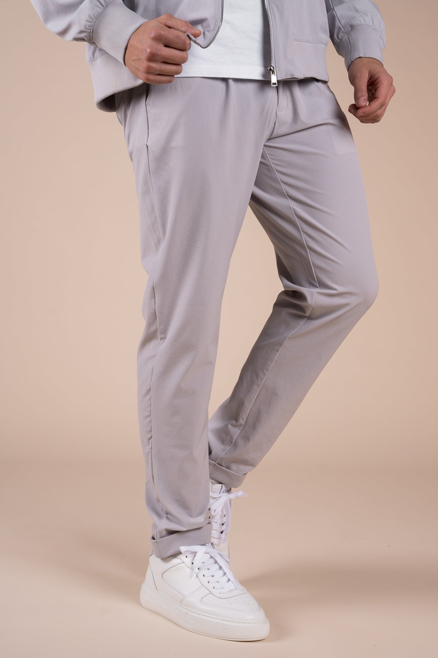 Premium Tapered Turn-Up Pants - Grey