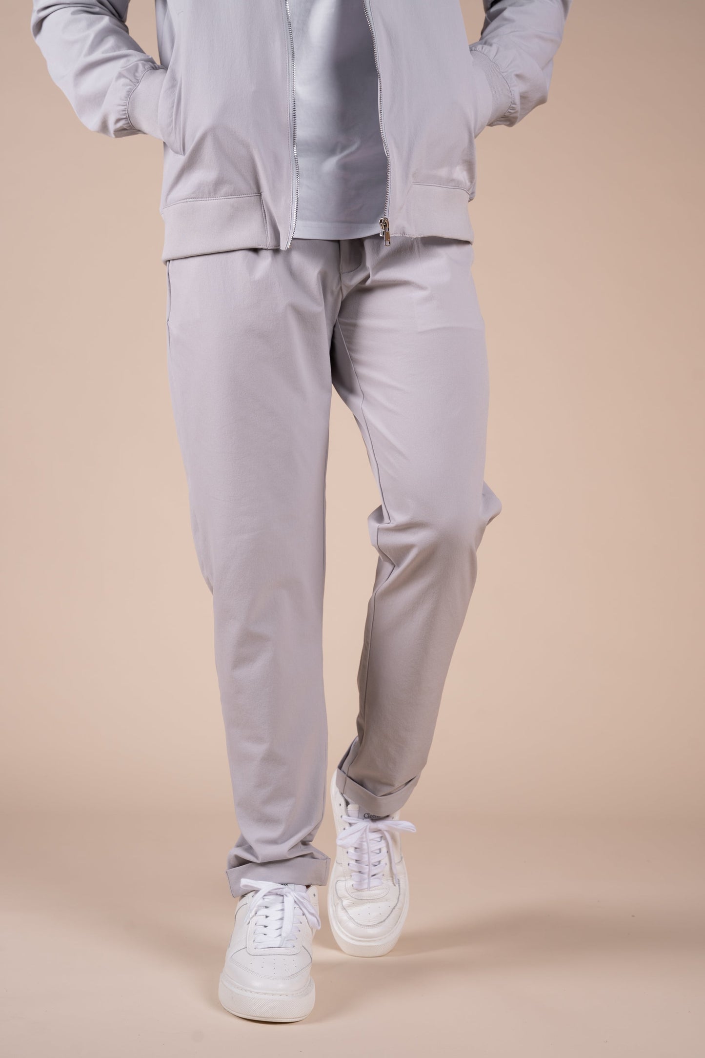 Premium Tapered Turn-Up Pants - Grey