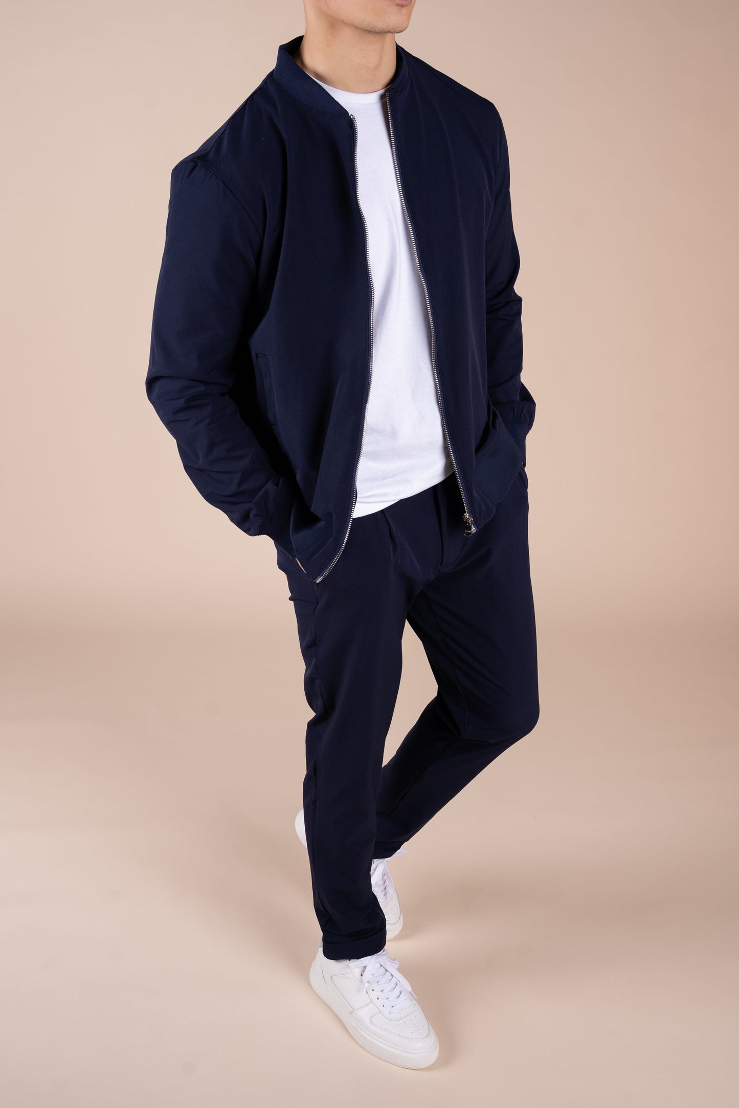 Premium Tapered Turn-Up Pants - Navy