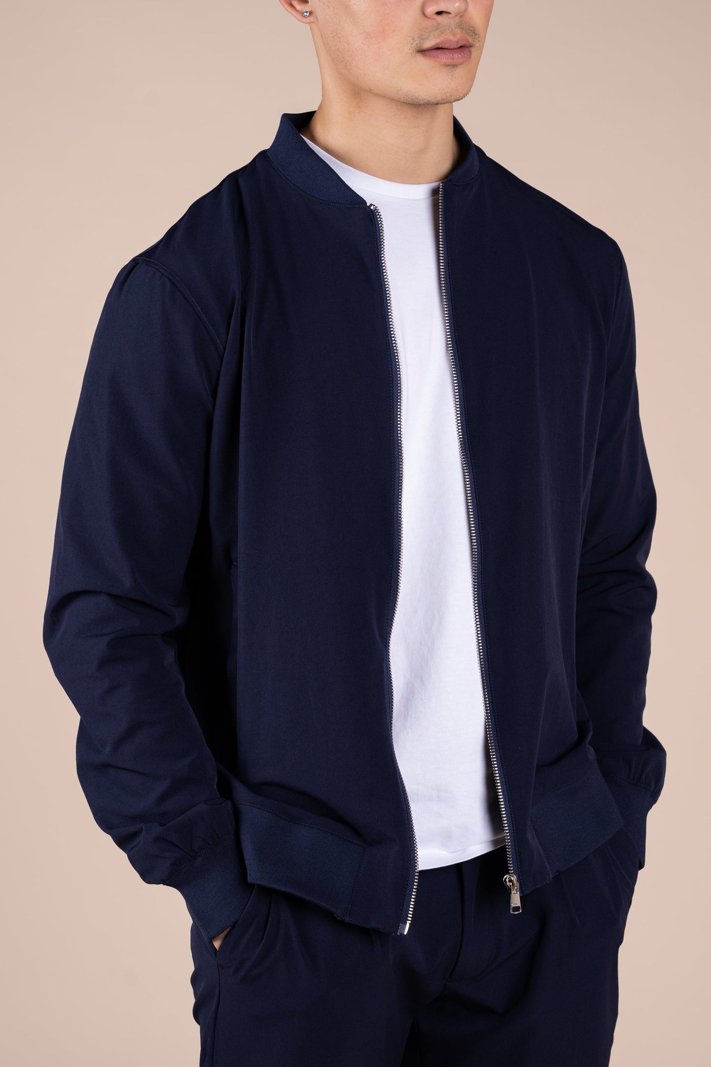 Premium Tapered Turn-Up Pants - Navy