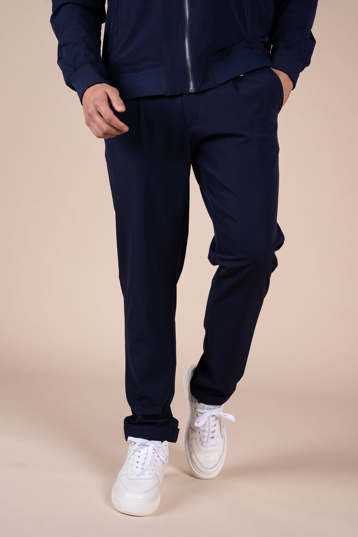 Premium Tapered Turn-Up Pants - Navy