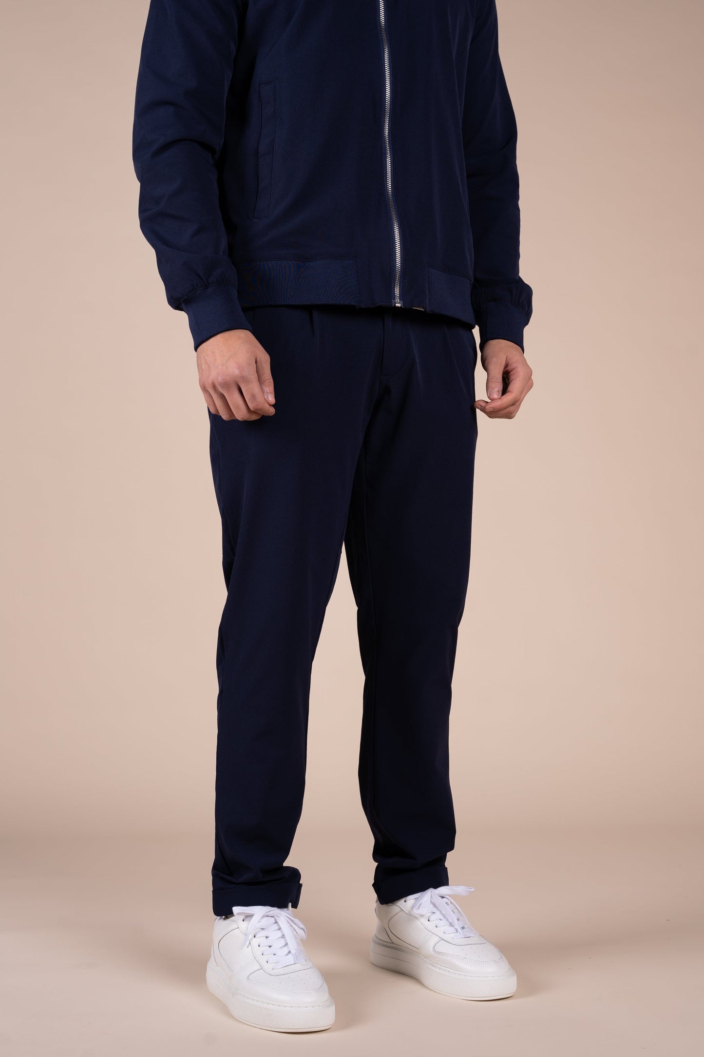 Premium Tapered Turn-Up Pants - Navy