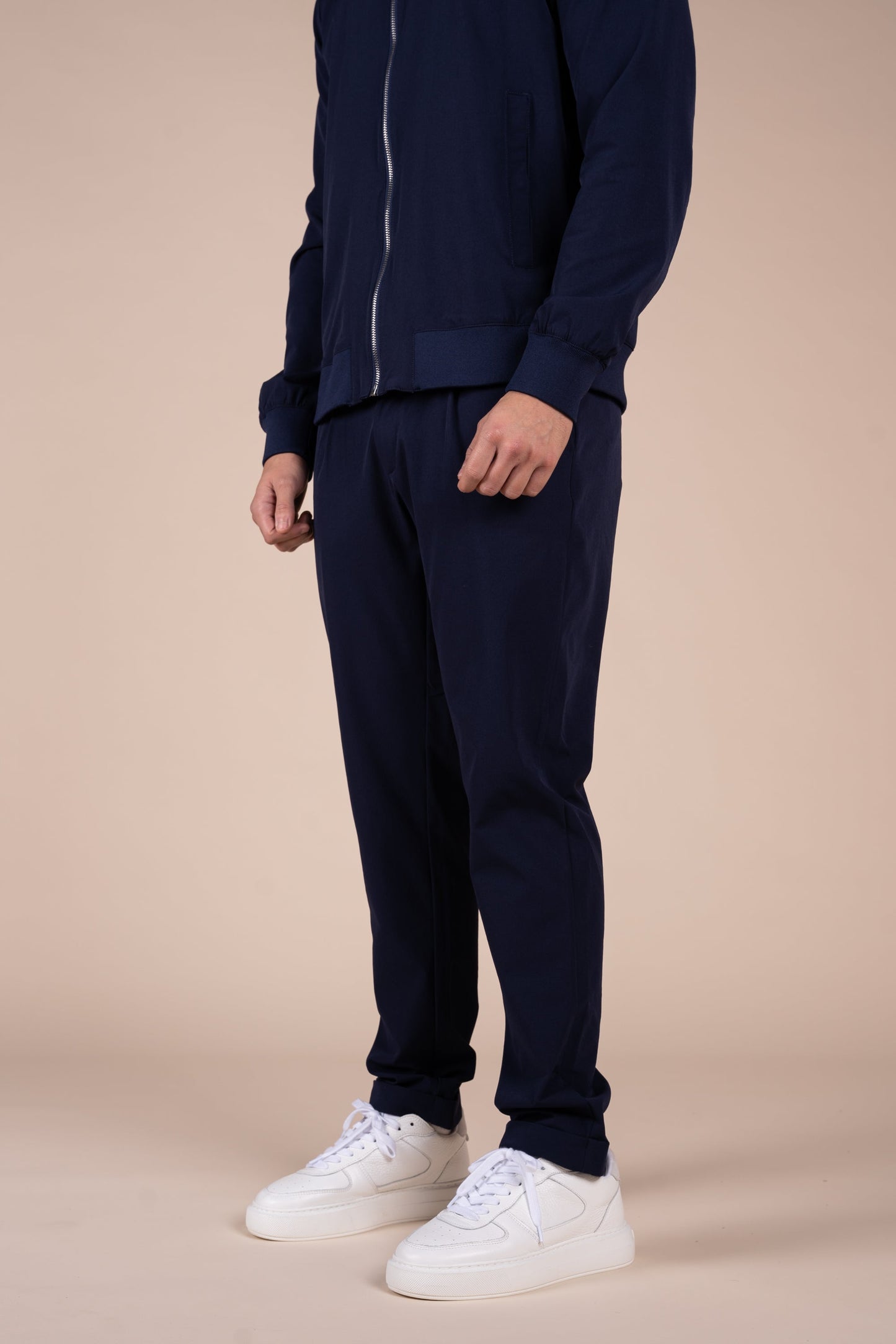 Premium Tapered Turn-Up Pants - Navy
