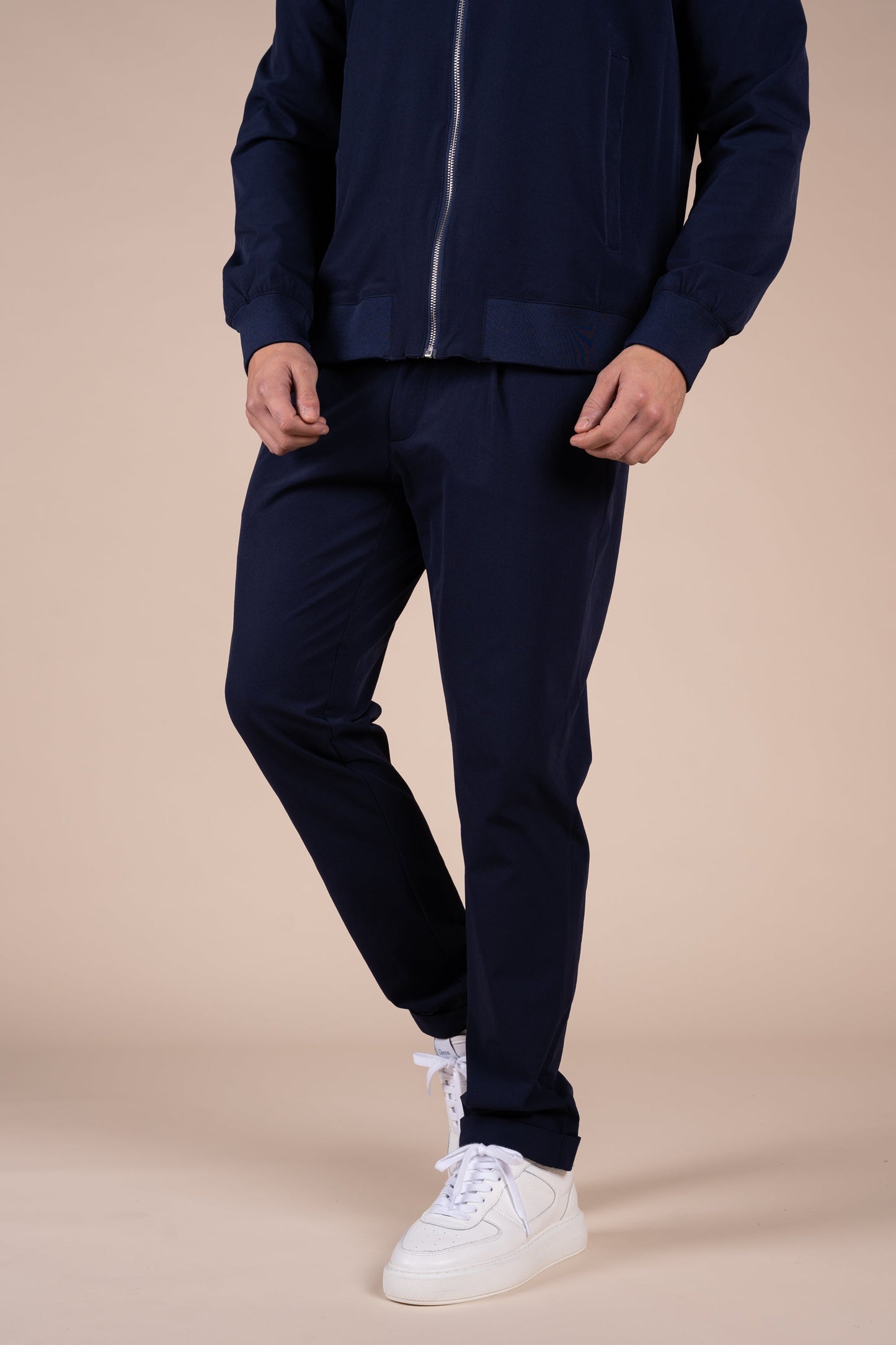 Premium Tapered Turn-Up Pants - Navy
