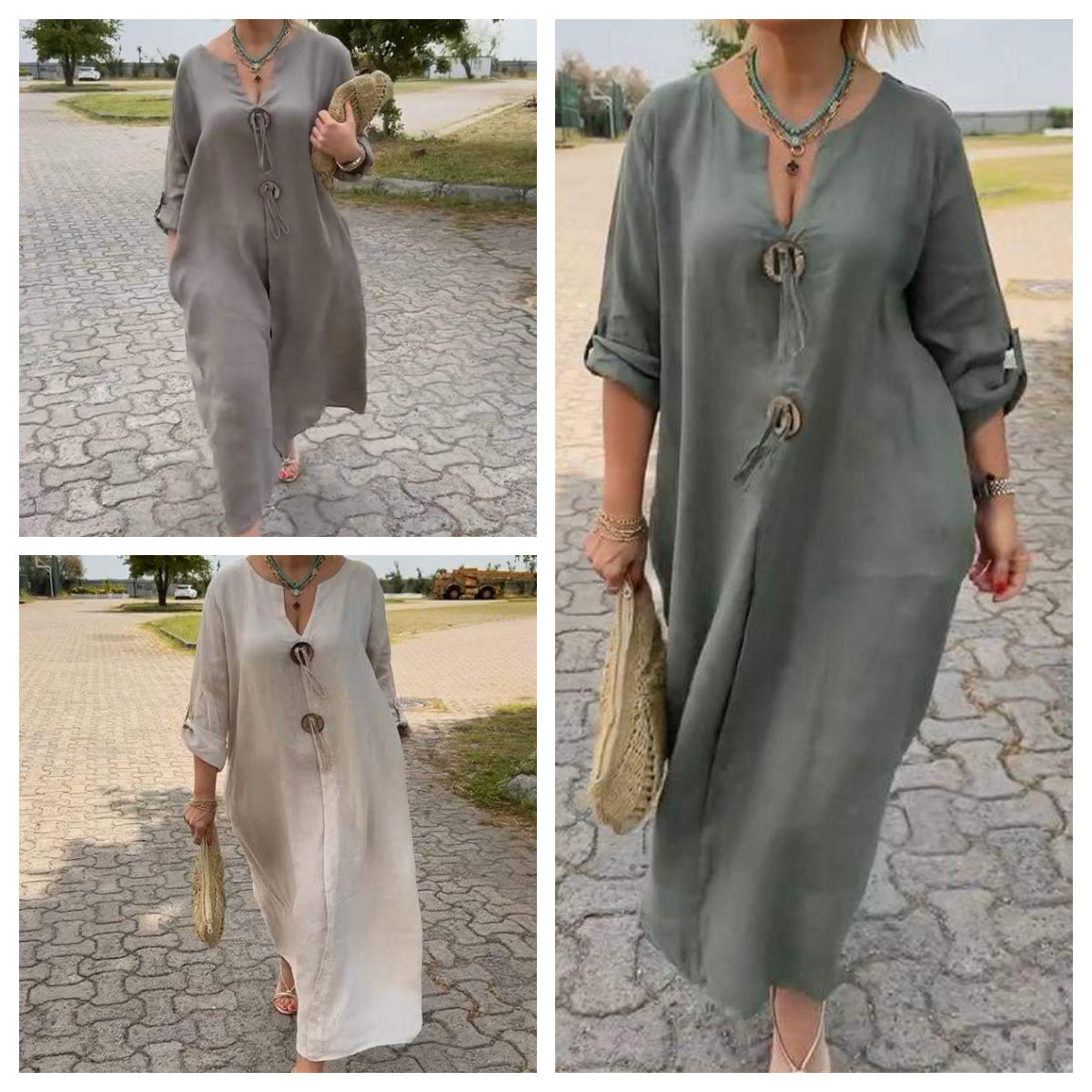 ROXANNE | CASUAL V-NECK COTTON AND LINEN DRESS