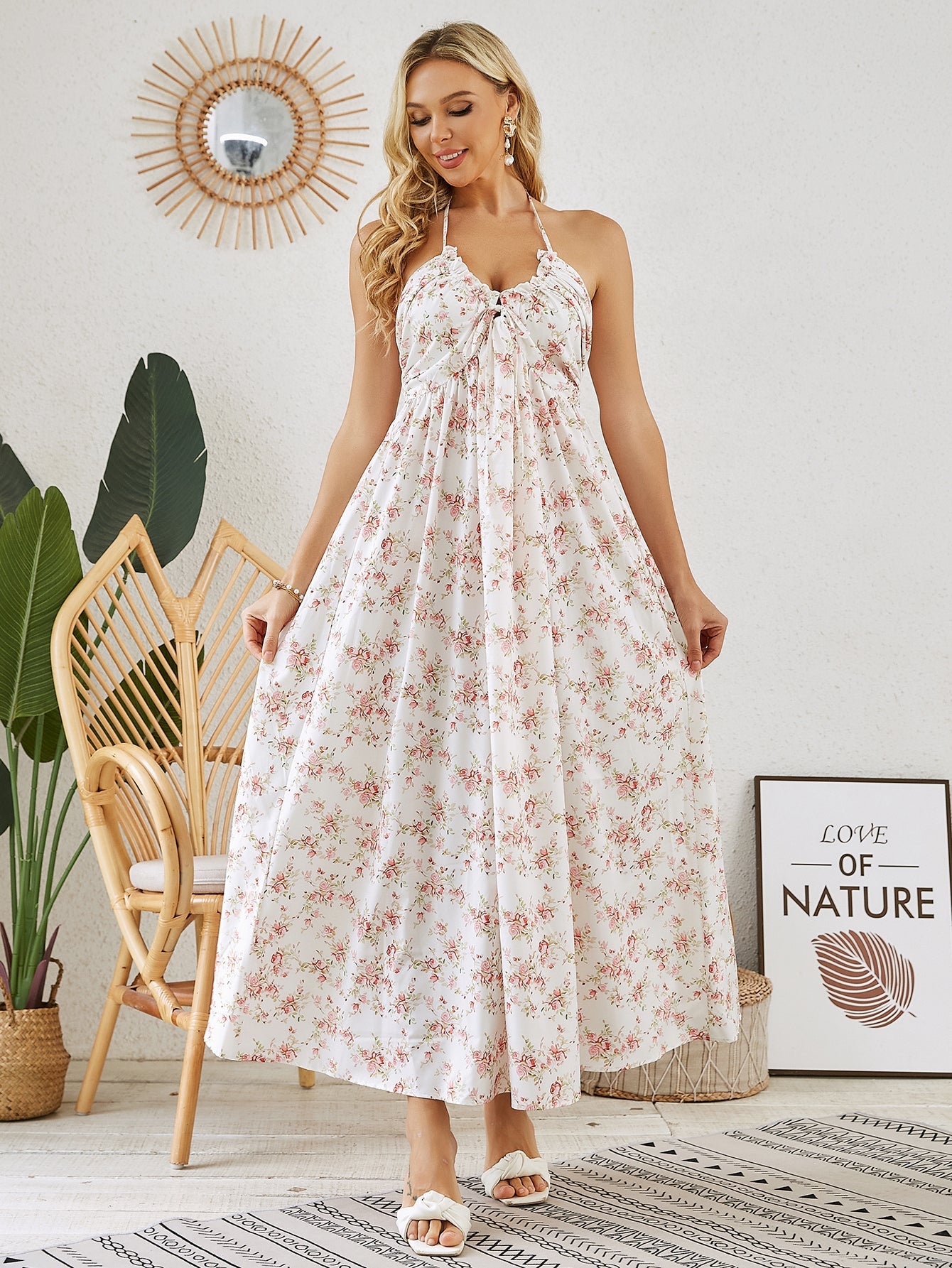 Wendy | Sleeveless Print Tie Pleated Dress