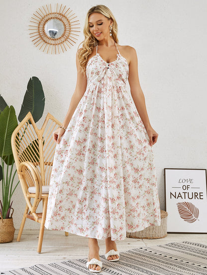 Wendy | Sleeveless Print Tie Pleated Dress