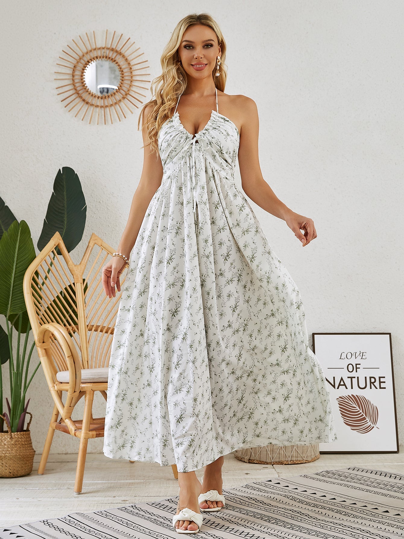 Wendy | Sleeveless Print Tie Pleated Dress