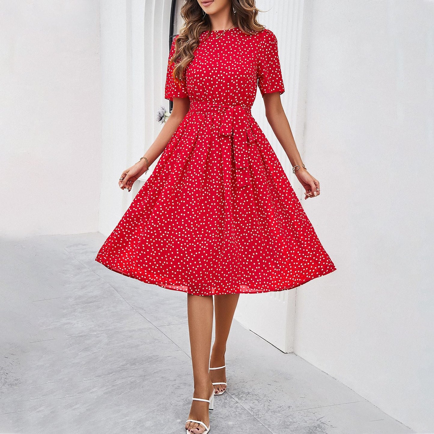 Willa | Belted Polka Dot Midi Dress