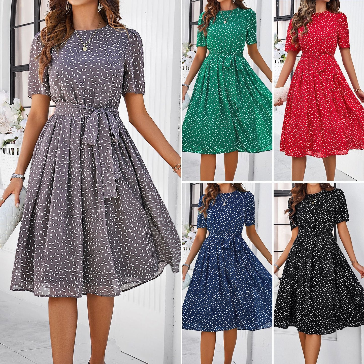Willa | Belted Polka Dot Midi Dress