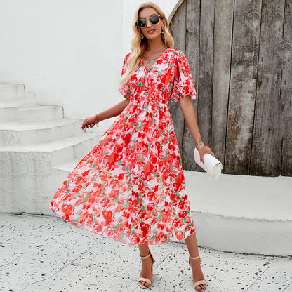 Vivian | Floral Puff Sleeve Midi Dress