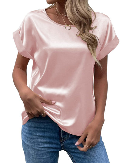 Addy – Satin Rolled Sleeve Blouse